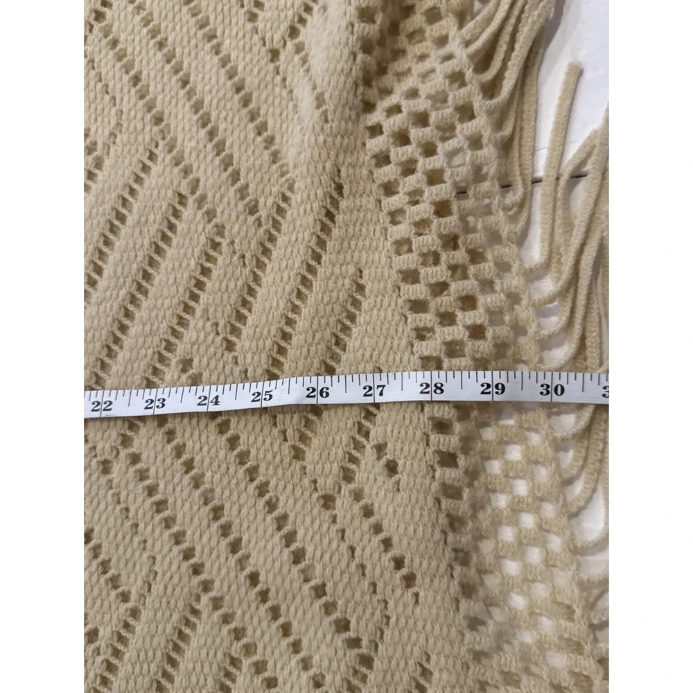 LTV Imports Beige Tan Woman's Shawl With Fringe, Overhead Square Style Sweater